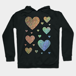 Holographic Rainbow Ombre Faux Glitter Hearts Hoodie